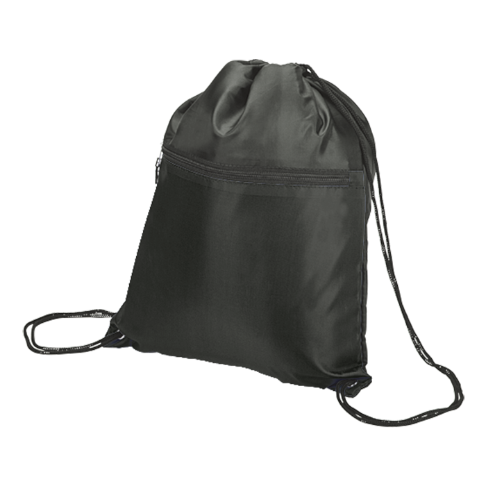 Drawstring Sport Bag with Zip Pocket 210D