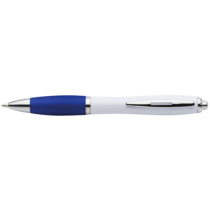 White Barrel Curved Design Ballpoint Pen with Coloured Grip