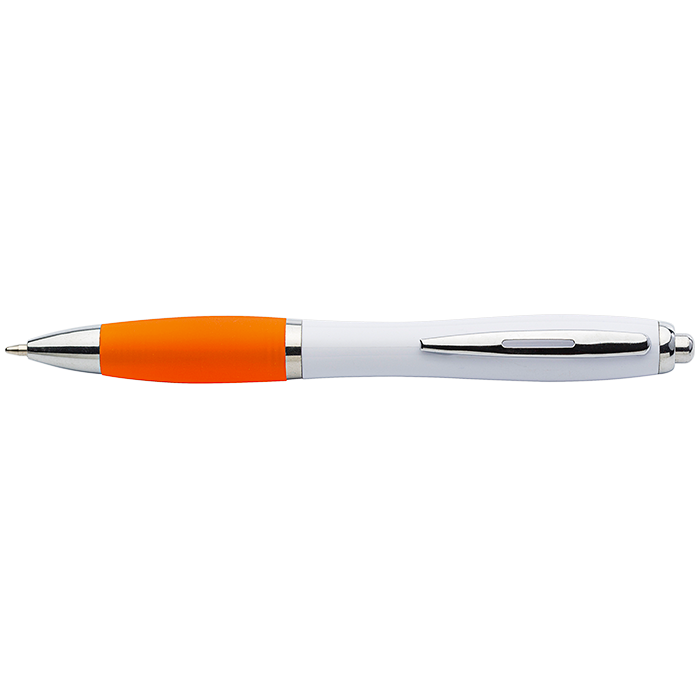 White Barrel Curved Design Ballpoint Pen with Coloured Grip