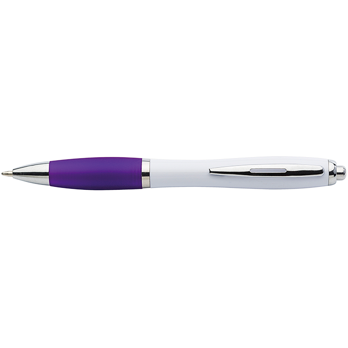 White Barrel Curved Design Ballpoint Pen with Coloured Grip