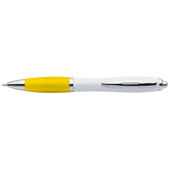 White Barrel Curved Design Ballpoint Pen with Coloured Grip