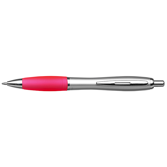 Silver Barrel Curved Design Ballpoint Pen with Coloured Grip