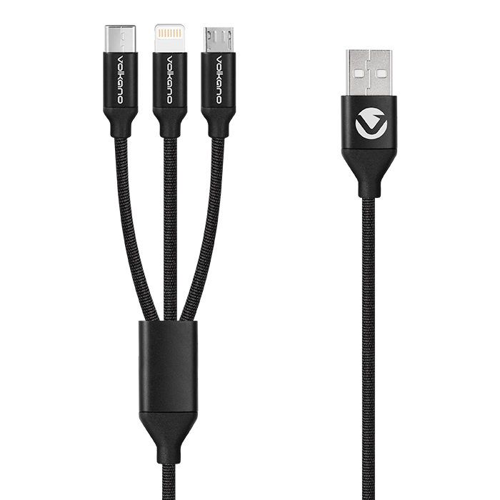 Volkano Weave Series 3-in-1 Charge Cable 1m