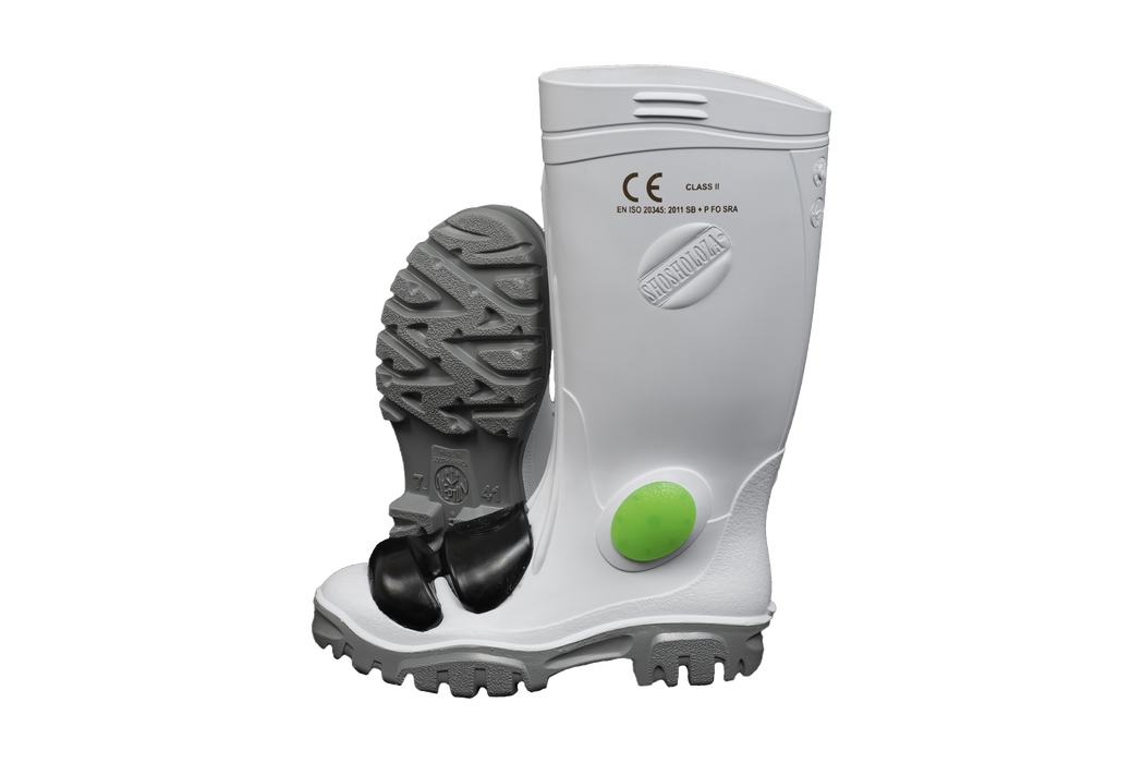 Stimela Gumboot White Grey Steel Toe Cap + Steel Midsole + Metatarsal Protector Gumboot