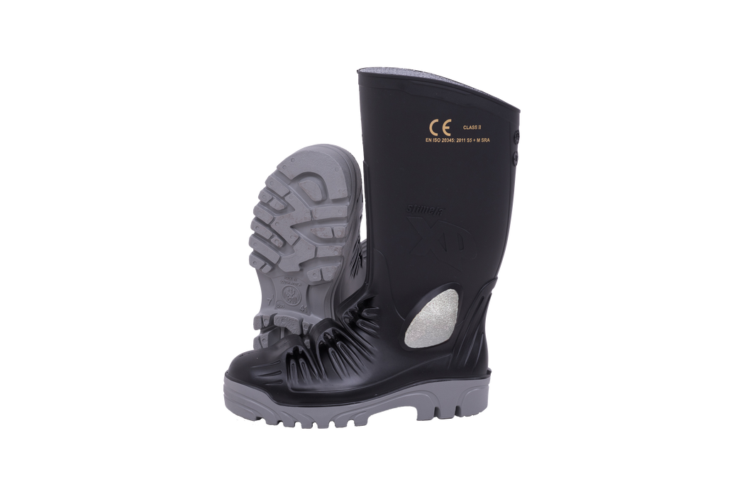 Stimela XP Gumboot Black Grey Steel Toe + Midsole + Metatarsal Protector