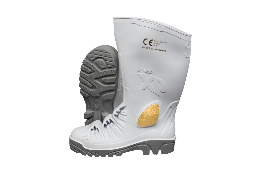 Stimela XP Gumboot White Grey Steel Toe + Metatarsal Protector